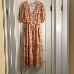 All in Favor Ruffled Peasant Midi Dress